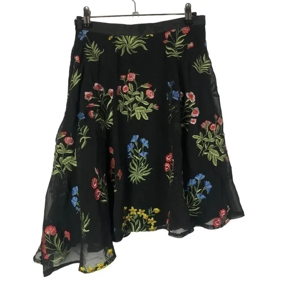 Anthropologie Eva Franco Garden of Eden Black Floral Embroidered Mini Skirt 4